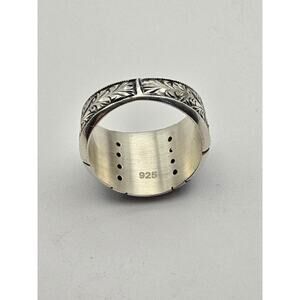 Men’s 925 Sterling Silver Wide Ring Blue Stones Filigree Size 9.5